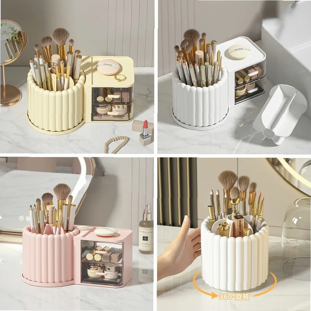 

360° Rotating Large Capacity Cosmetic Storage Box Organizer for Desktop, Portable Lipstick Makeup Brush Pen Holder for Bathroom