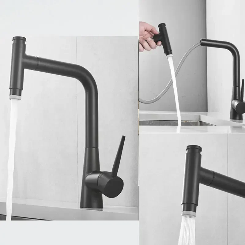 New Arrival Single Handle Automatic Pull Down Kitchen Tap Mixer Brass Materials Black Brushed Touch Sensor 3 Mode Kitchen Faucet