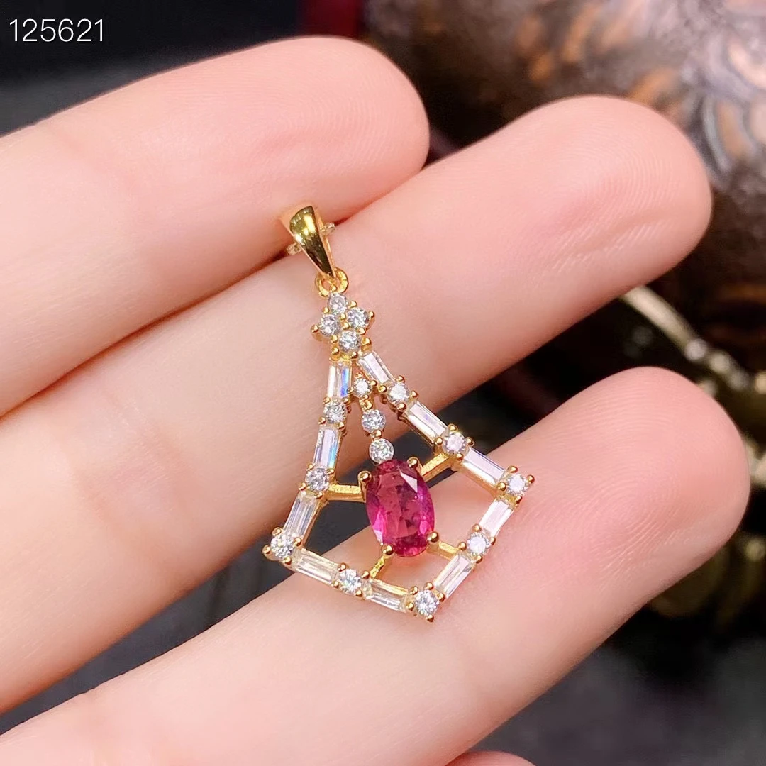 

Beautiful Pink Tourmaline Pendant with 925 Silver Necklace 4mm*6mm 0.5ct Natural Tourmaline Jewelry with 3 Layers Gold Plated