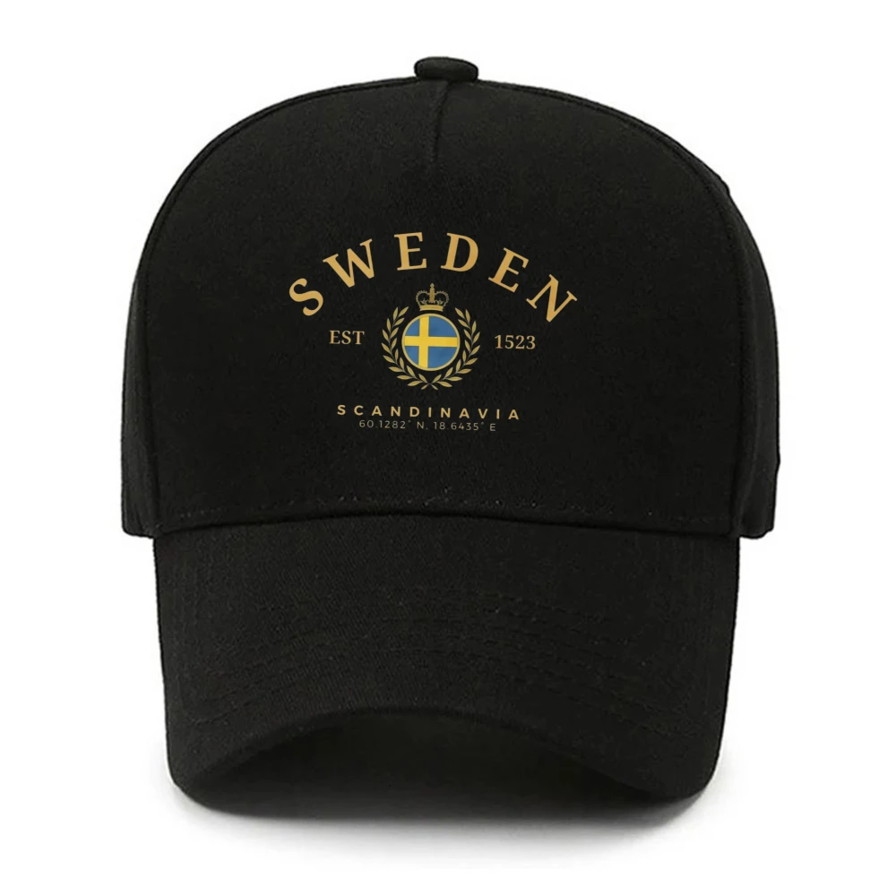 Sweden Flag Laurel Wreath Scandinavia Coordinates Baseball Cap Unisex Metal Buckle Baseball Cap Nordic Country Travel Sun Hat