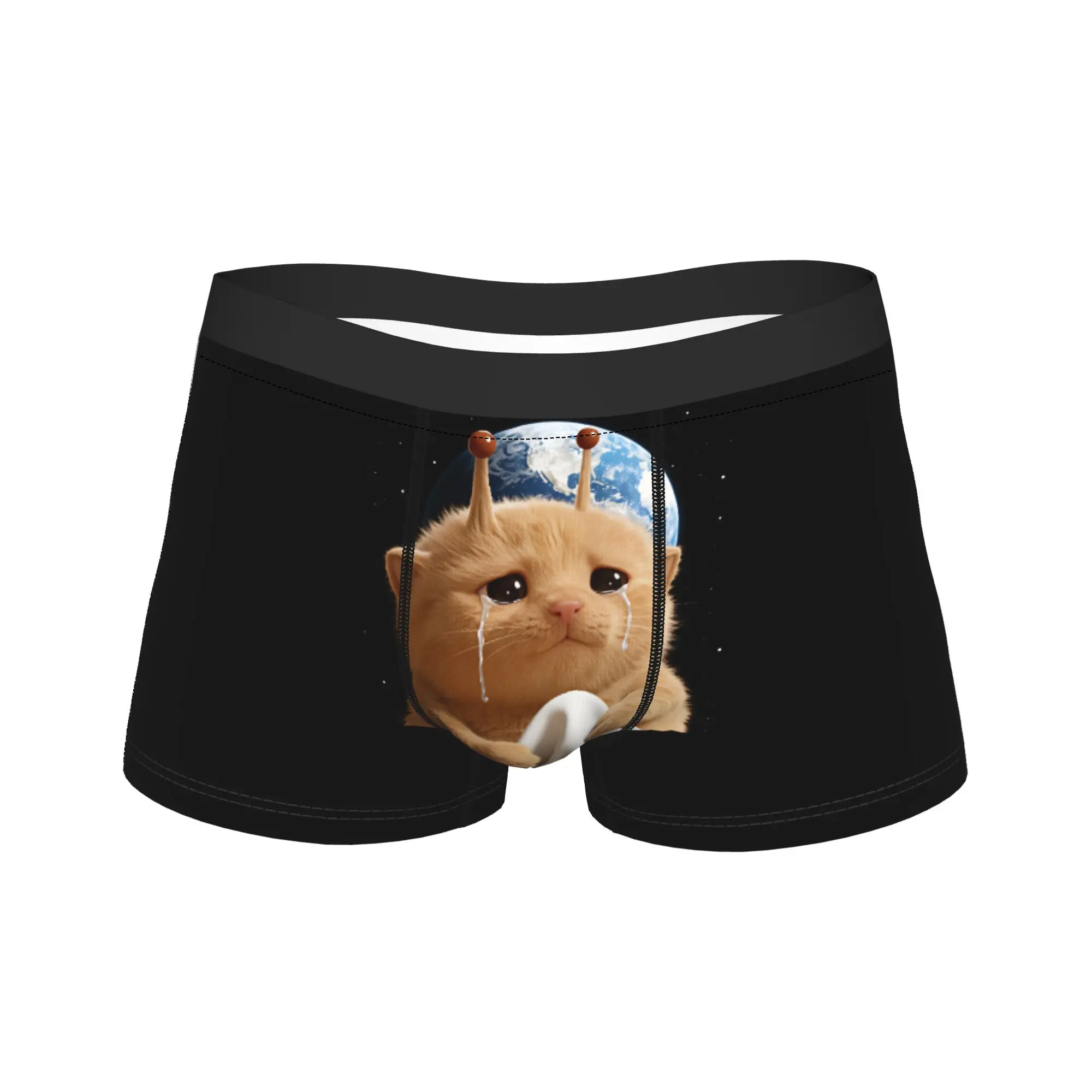 

Sad Crying Aliens Cat Underwear Funny Underpants Printing Shorts Briefs For Men Pouch Plus Size Trunk