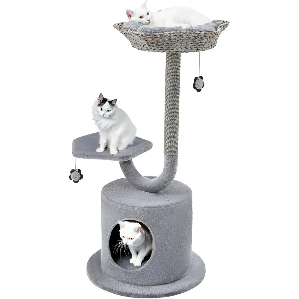 

42 Adorable Indoor Cat Tower with 3 Layers, Sisal Posts, Metal Support, and Top Perch