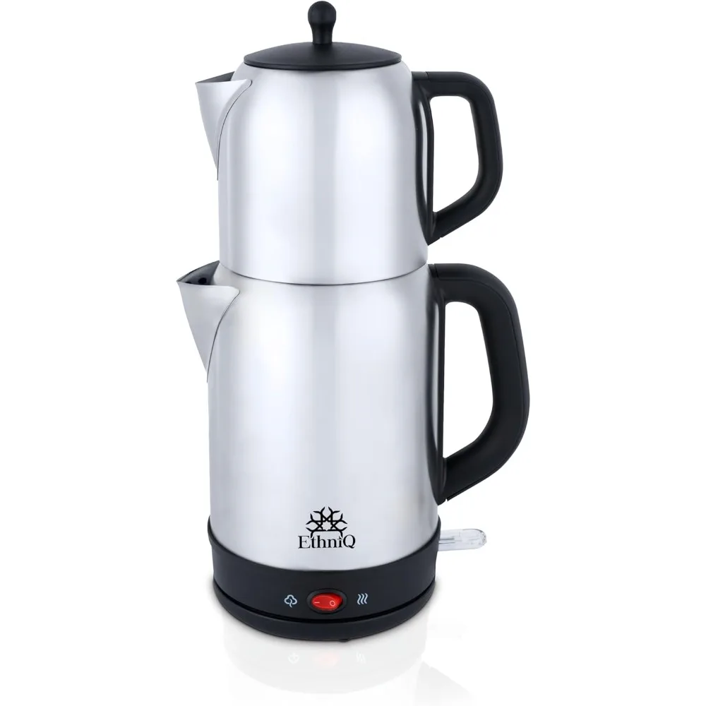 

Stainless Steel Electric Turkish Tea Maker - 120V Dual Pot Kettle with Infuser, Boil-Dry and Auto Shut-Off Protection