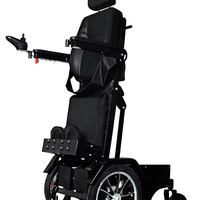 يقدم الشركة المصنعة كرسي متحرك كهربائي قائم مع نظام فرامل تلقائي مناسب لارتفاع 165 سم