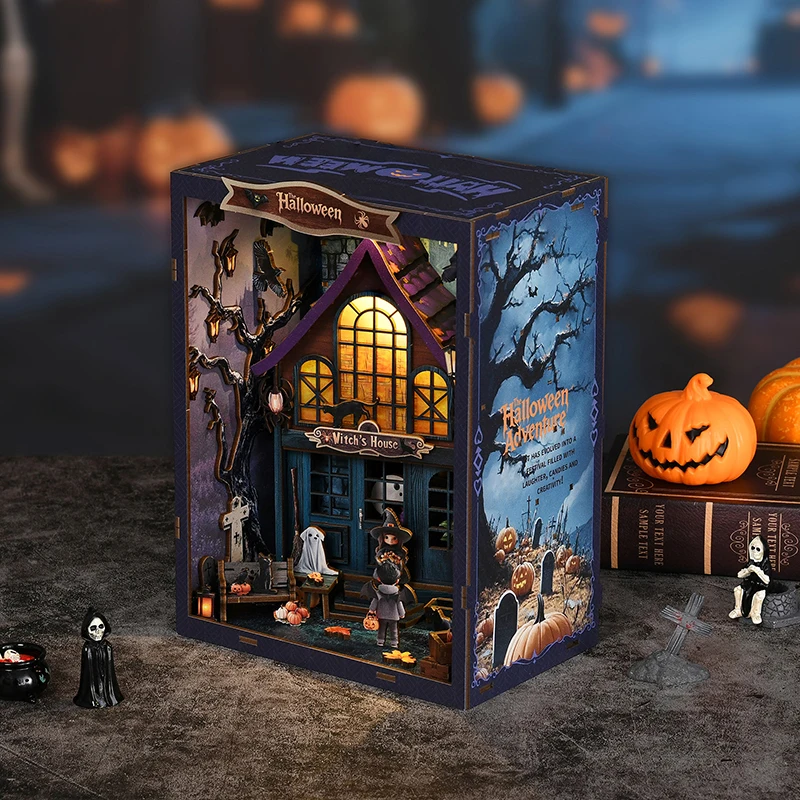 Castello Helloween in legno fai-da-te Meravigliosa notte Casa Case delle bambole Kit modello in miniatura Casa delle bambole con mobili per regali di amici
