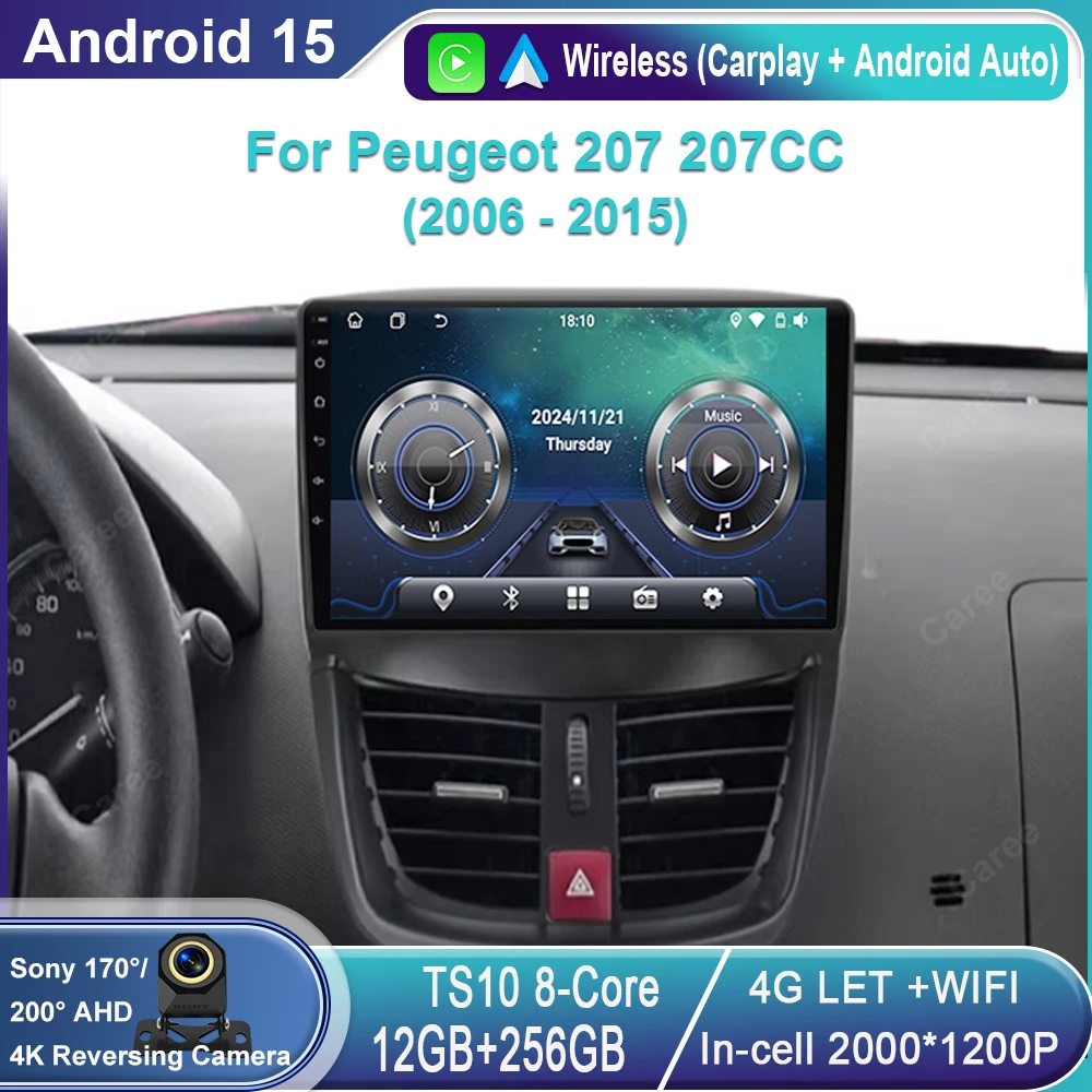 

Car Radio Player For Peugeot 207 207CC 2006 - 2015 wireless CarPlay Android Auto car intelligent systems GPS 4G WIFI No 2 din