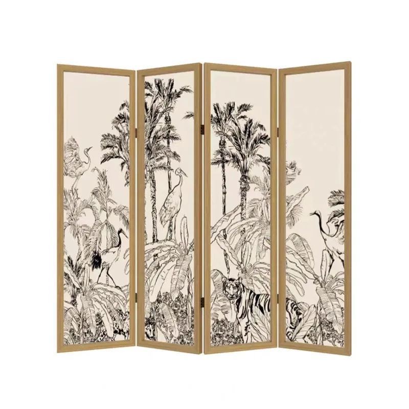 

Living room solid wood background decoration bedroom home foldable mobile shade new Chinese style