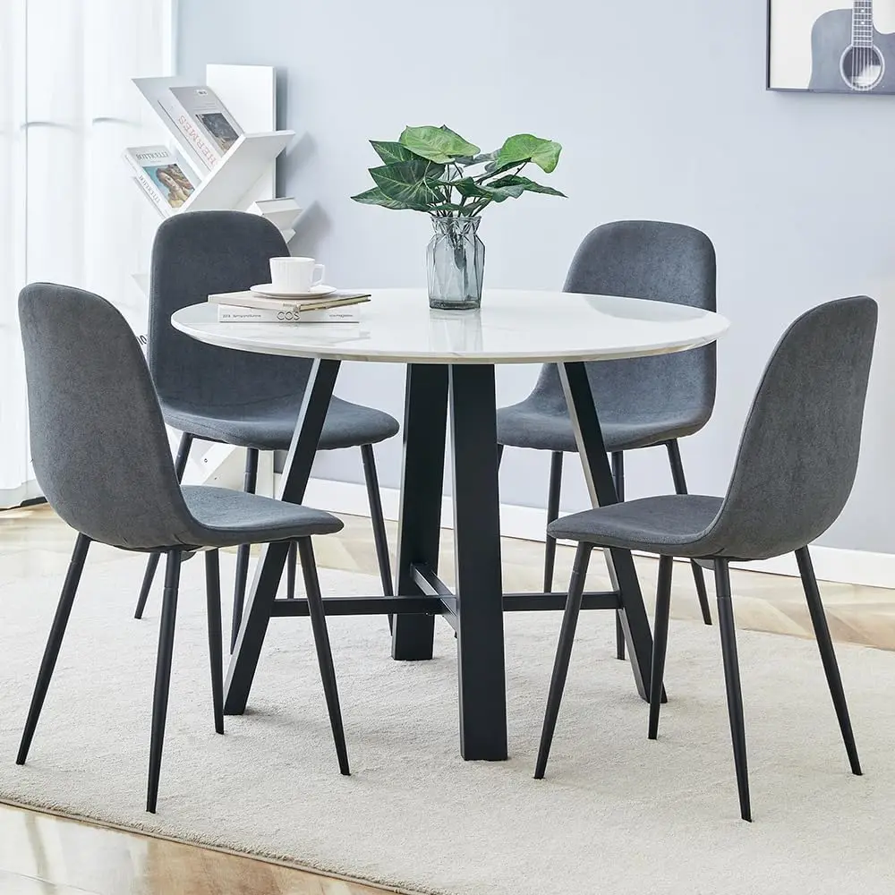 Round Dining Table Set For 4, Modern Kitchen Dining Table Chairs Set For 4, 42 Inch Small Round White Dining Table Set & 4