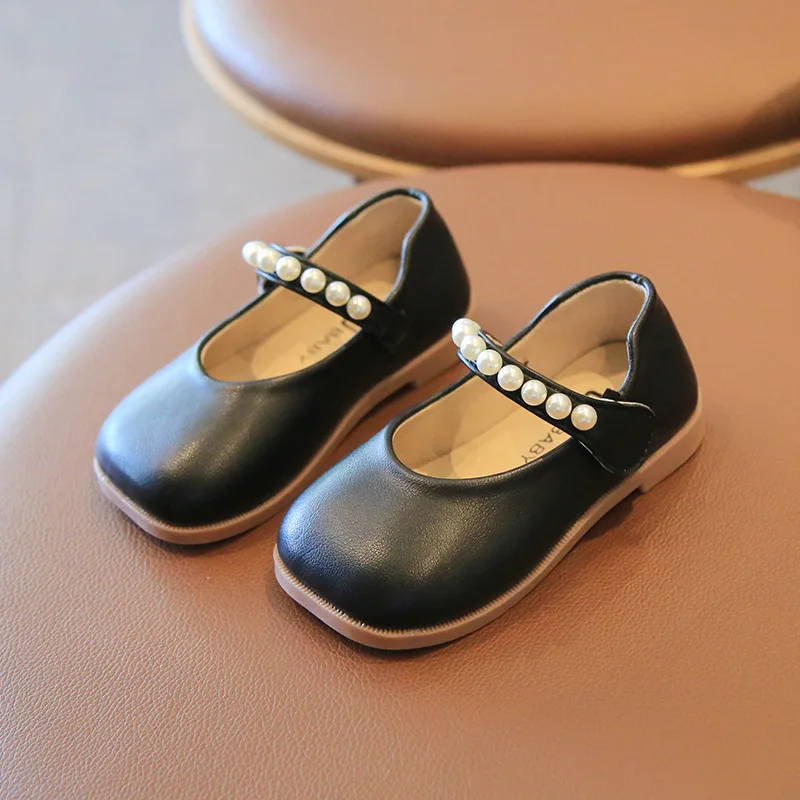 Zapatos de cuero para niños y niñas, calzado de princesa, con perlas, transpirables, planos, Mary Jane, primavera y otoño