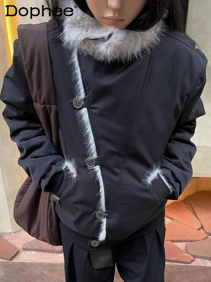 

2023 Korean Fashion Trend Plush Turn-Down Collar Black Jacket Winter Thickened Warm Loose Casual Fleece Coat Unisex