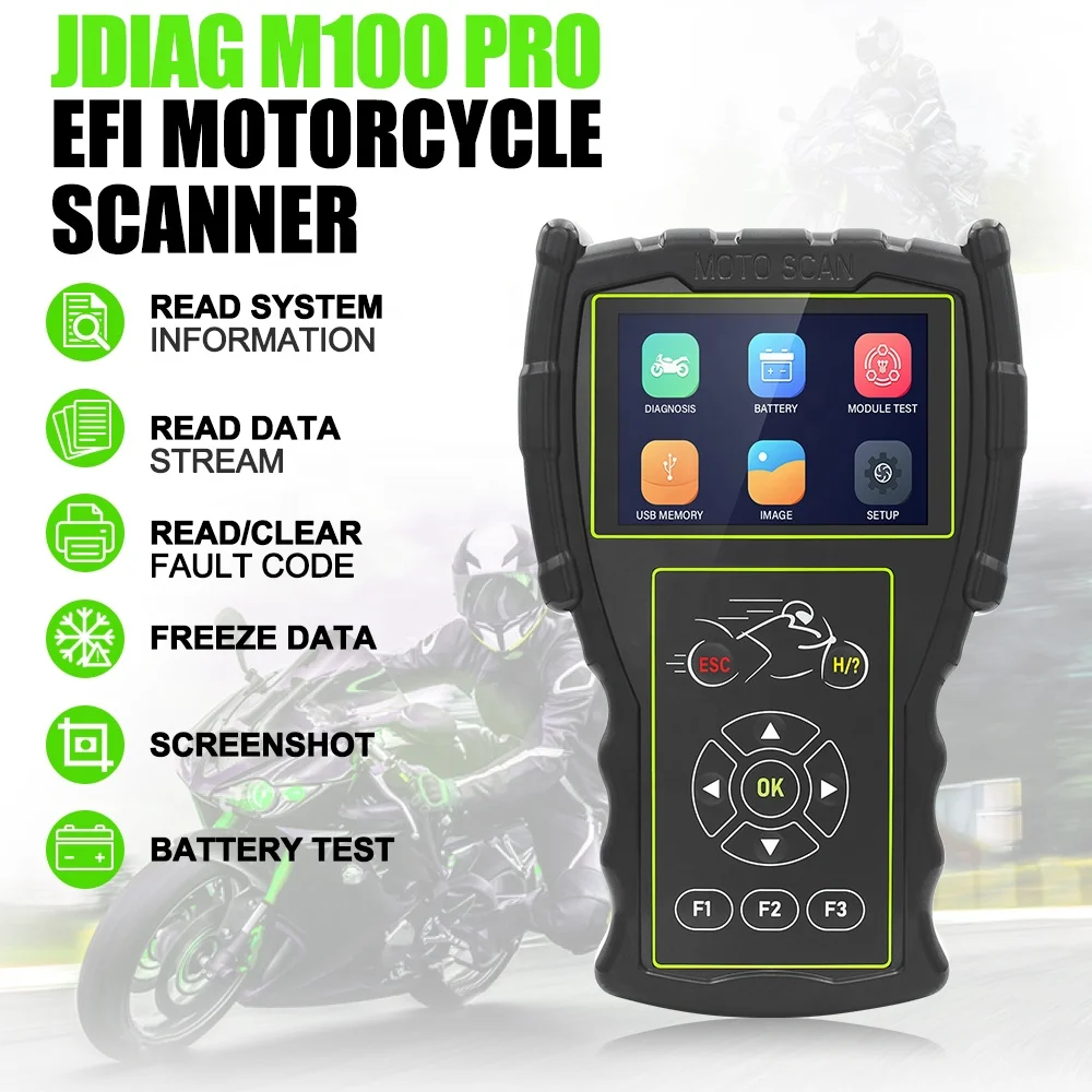 New Product Jdiag M100 Pro Moto Scanner Motorcycle Diagnostic Tool+12V Battery Testing Machine Wholesale
