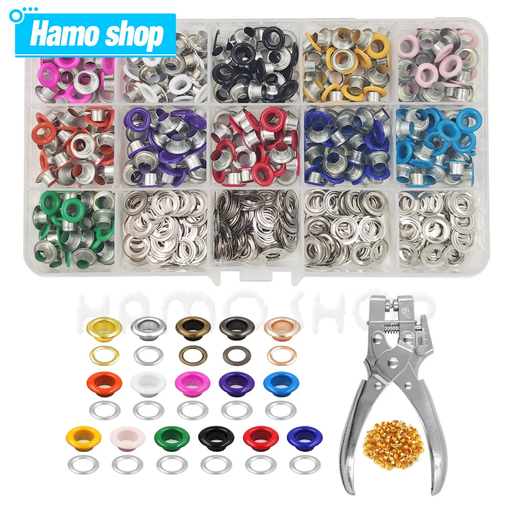 5mm Multi-Color Metal Eyelets Grommets Kit with Installation Tools Punch Pliers Kit For Leathercraft Shoes Belts Bags Clothes