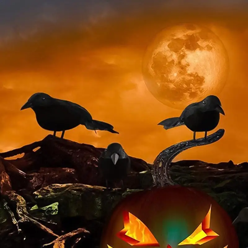 Halloween Ravens 3X Artificial Birds Haunted House Props Halloween Decoration Desktop Crow Ornament for Indoor Outdoor supply