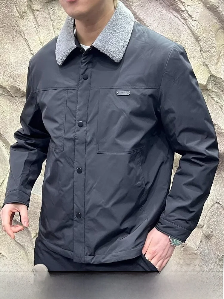 

Высокое пуховое пальто Du, мужское зимнее теплое пальто с воротником из овчины, имитация повседневного использования, длинная застежка на пуговицы