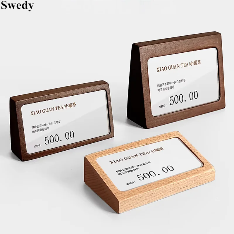 78x38mm Wood Mini Acrylic Sign Holder Name Card Food Price Label Holder Tags Display Stand Buffet Labels Price Menu Sign