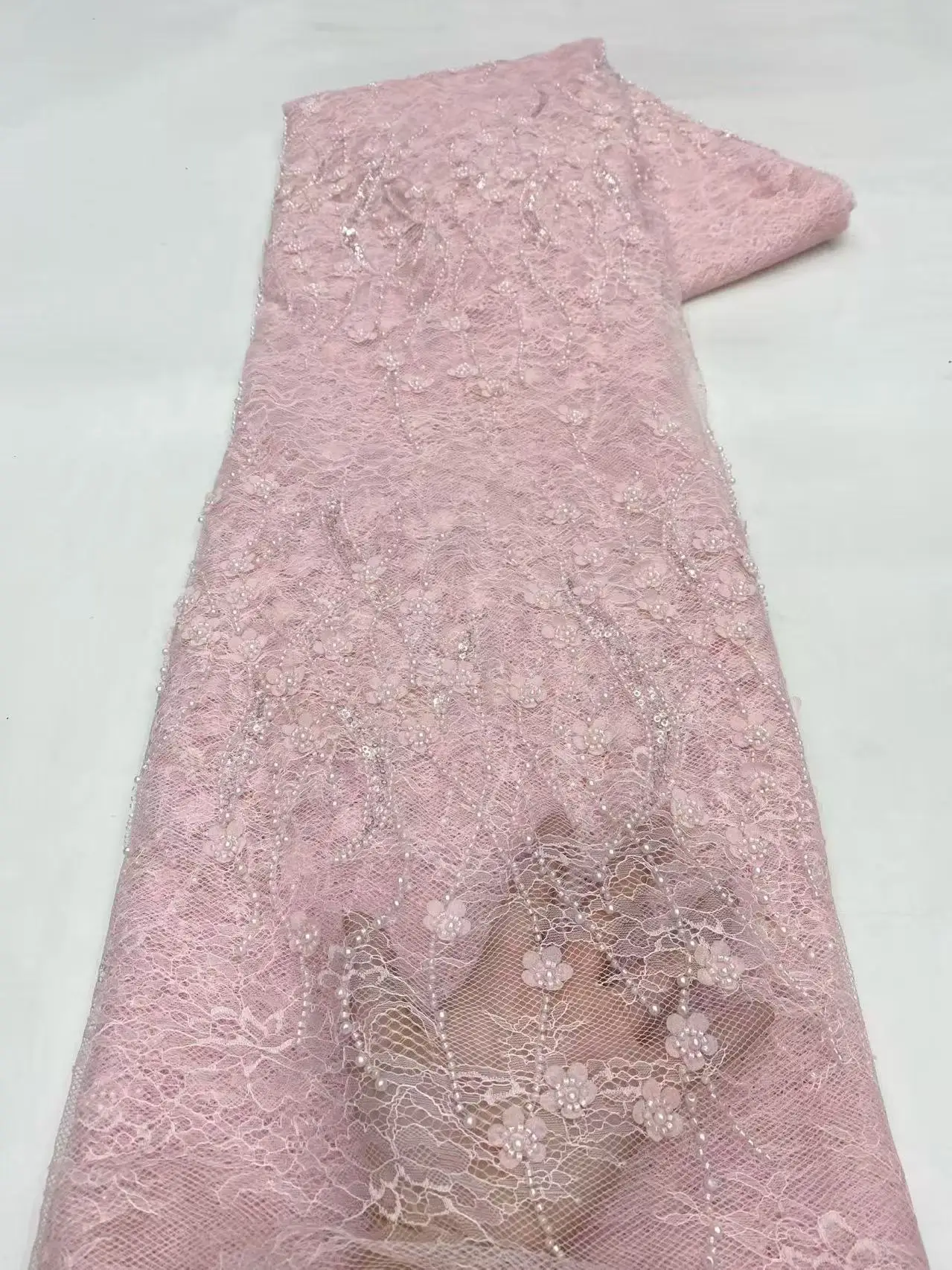 

Африканская кружевная ткань с вышивкой и блестками для жениха, 5 ярдов, французская нигерийская кружевная ткань с бисером для шитья свадебного платья 2026