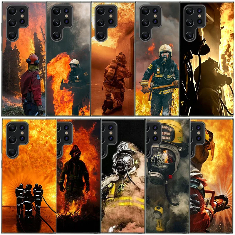 Firefighter Heroes Fireman Clear Phone Case For Samsung Galaxy S20 S21 S23 FE S22 Plus S24 Ultra S10 S10E S9 S8 Soft Back Cover