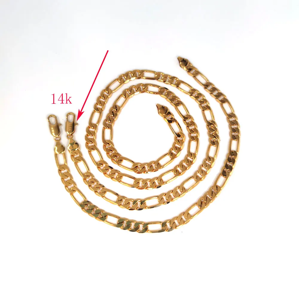 

Italian Figaro Link Chain Necklace Bracelet Sets 7mm 600 24" 14K Stamp Gold Plated