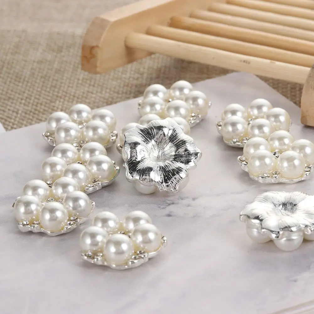 Flower Rhinestone Sewing Button Pearls, Wedding Decoration Tool, Bow Acessórios, Vestuário Garment Decor, 10Pcs