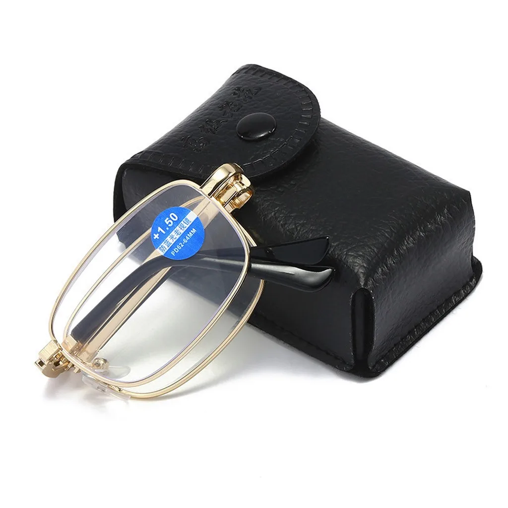 Portable Presbyopia Reading Glasses Gold Frame Folding Eyeglasses With Case Unisex Eyewear Vision Correction For Men Women