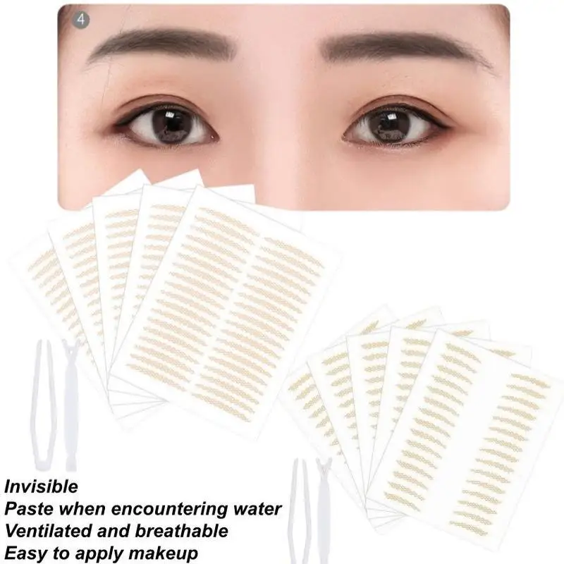 10 Sheets Eyelid Stickers Clear Ultra-Thin Eye Lid Strips With Tweezers Long-Lasting Lace Eyelid Stickers For Natural Big Eye