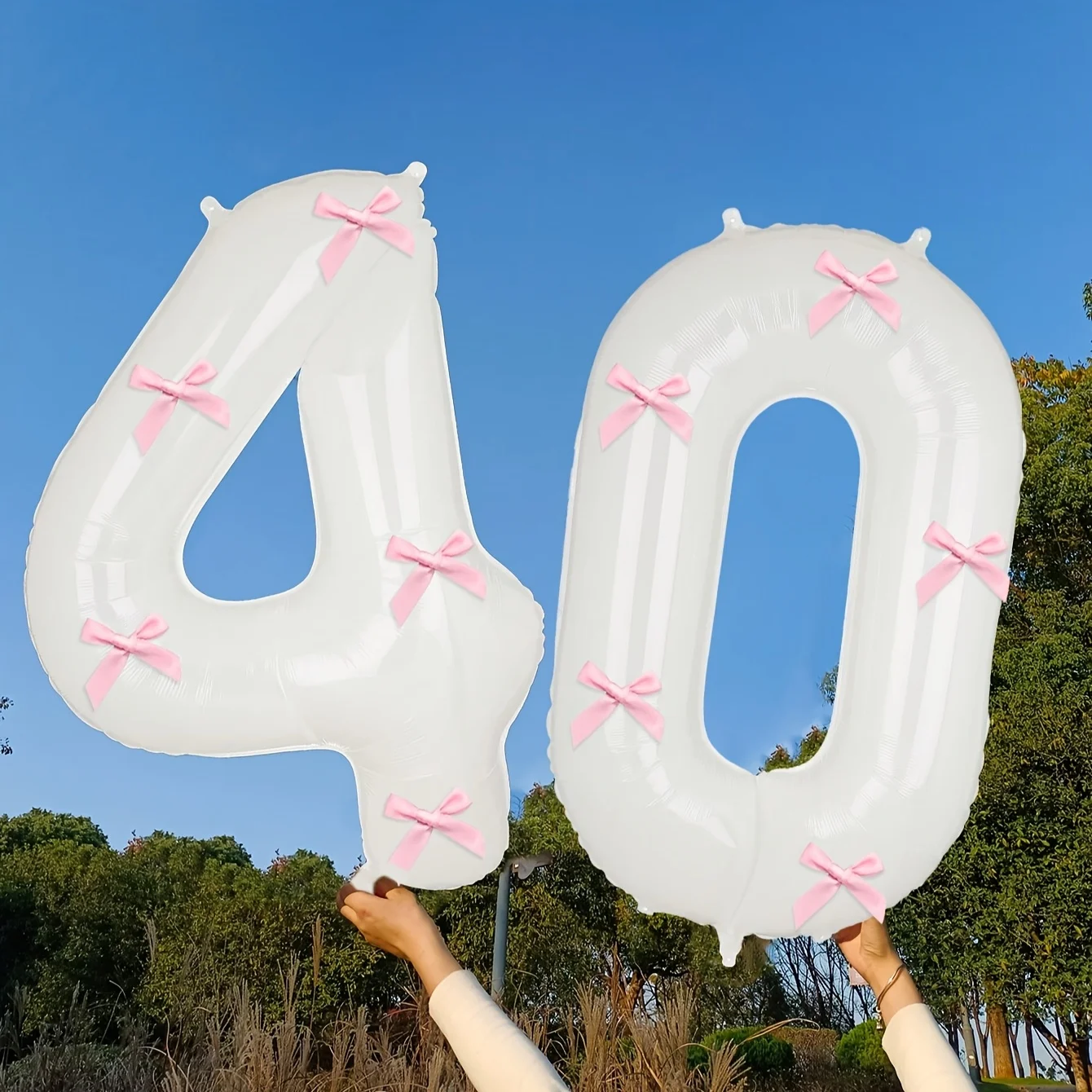 2 Stück 101,6 cm Rosa Schleifendekoration Weiße Digitalballons für Geburtstag Jubiläum Hochzeit Abschlussfeier Neujahrsdekoration – Detail 11