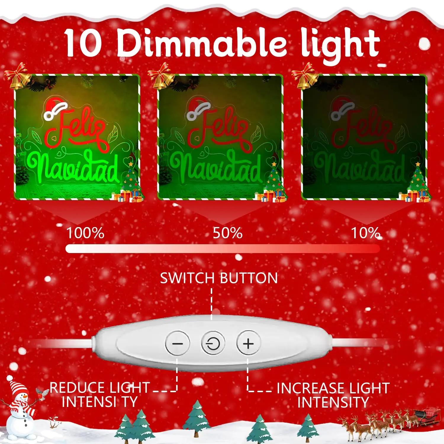 Neonowy znak Feliz Navidad do dekoracji ścian, rzeźbiony, z możliwością ściemniania, świąteczny znak świetlny na meksykańskie przyjęcie, prezent świąteczny do domu.