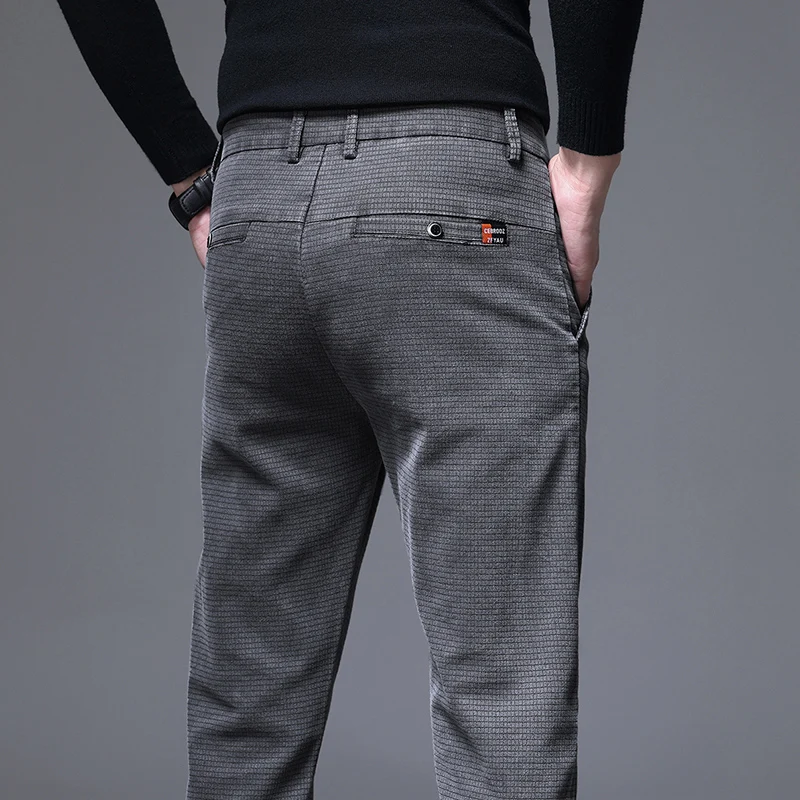 Autumn New Men's Slim Elasticity Pants Fashion Business Casual Comfortable Soft Classic Gray Black Trousers Male Clothing