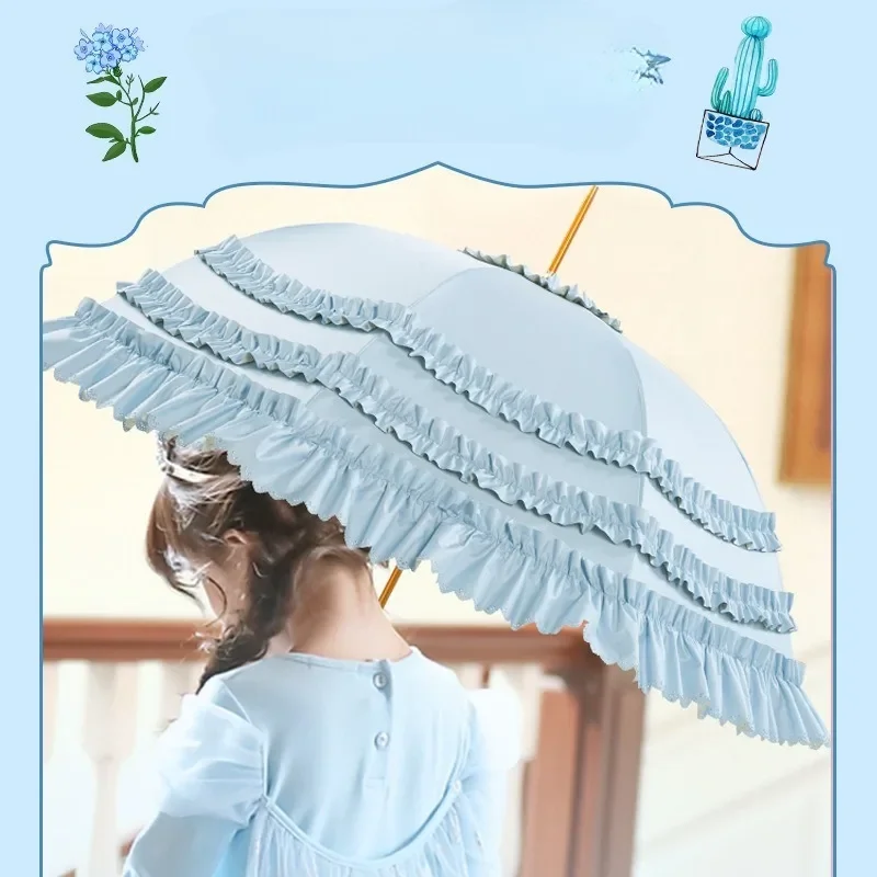 

Straight Parasol Umbrella Colored Glue Sunscreen Umbrellas Lace Double Layer Lace Princess Loilta Long-handled Umbrella Gifts