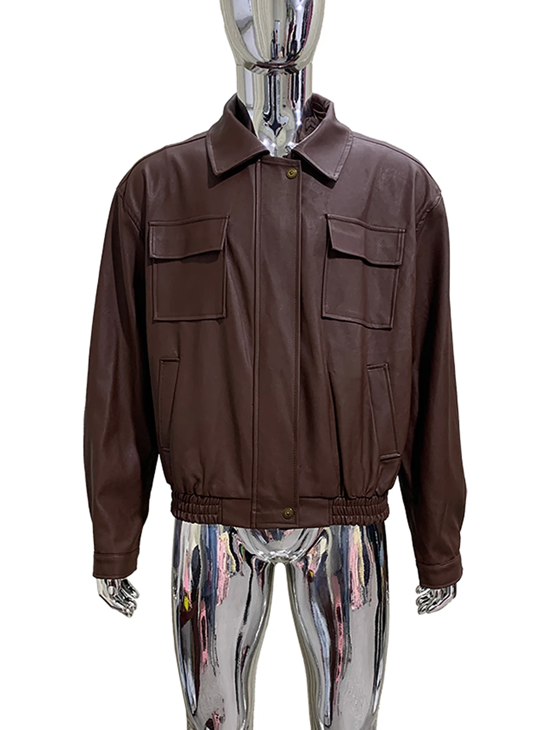 

Nerazzurri Men's PU Leather Jacket Zipper Collar Casual Outerwear Waterproof Standard Fit Long Sleeve Short Length Pure Color