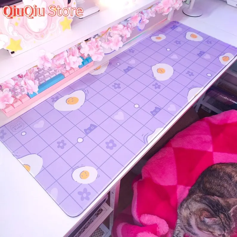 

Kawaii Desk Mat: Water Resistant Purple Cat Gaming Mat