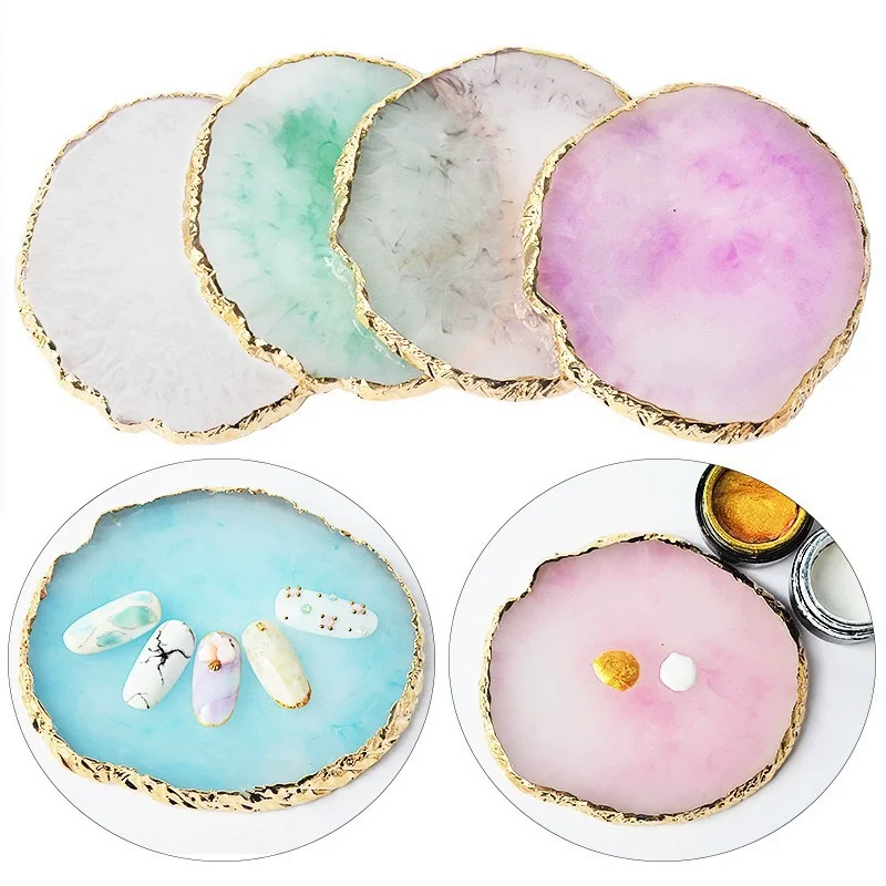 1 adet yuvarlak reçine akik taşı tırnak sanat paleti yanlış Nail İpuçları karıştırma renkli çizim palet jel cila sergileme rafı manikür aracı