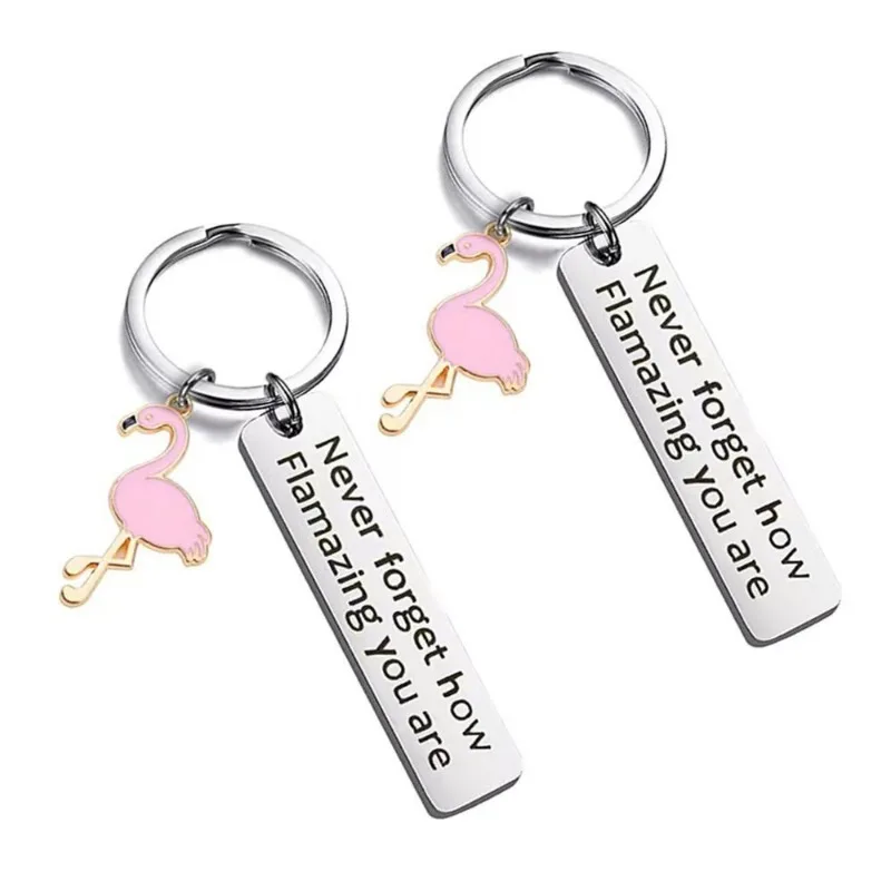 New Flamazing Flamingo Pendant Stainless Steel Keychain Jewelry Gift Cute Keyring for Women