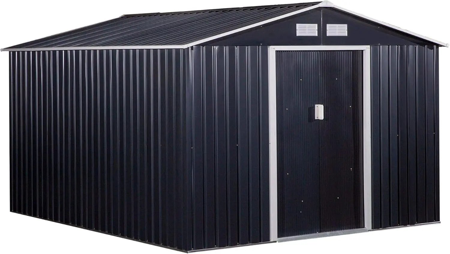 11' x 9' Outdoor Storage Shed, Garden Tool House with Foundation Kit, 4 Vents and 2 Easy Sliding Doors for Backyard, Patio