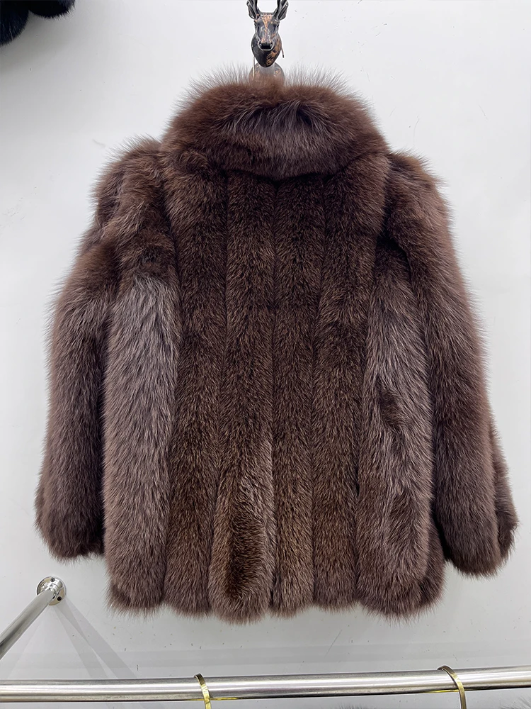 Winter Warm Fox Fur Jacket Lady Women Natural Fur Coat Long Sleeve Outwear Overcoat Authentic Genuine Fur Coats