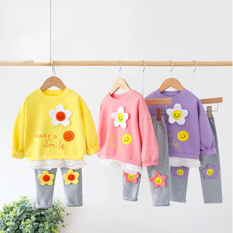 New Spring Autumn Baby Girls Clothes Suit Children Cute Floral T-Shirt Pants 2Pcs/Sets Toddler Casual Costume Kids Tracksuits