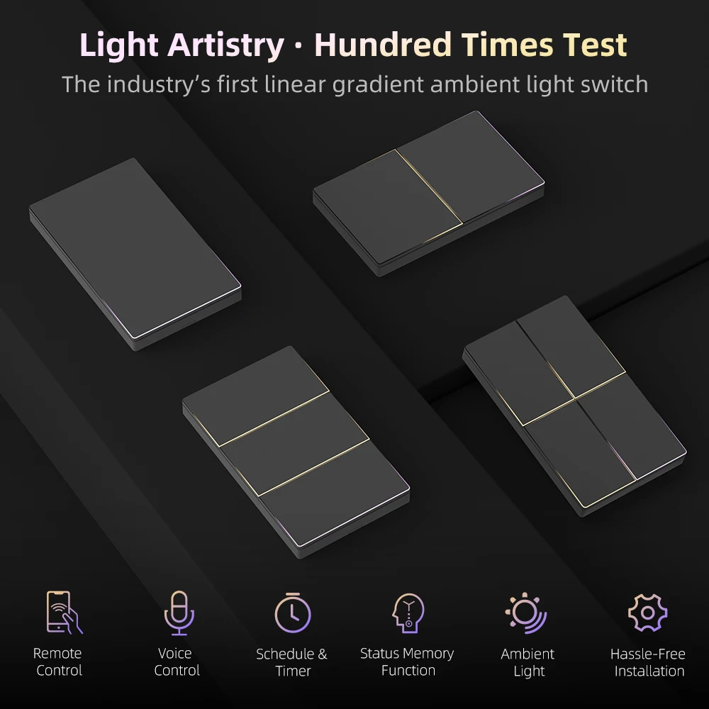 MIUCDA Tuya WiFi Smart Light Switch US Standard 1/2/3/4 Gang Push Button Switch With Ambient Light Work for Alexa Google Home