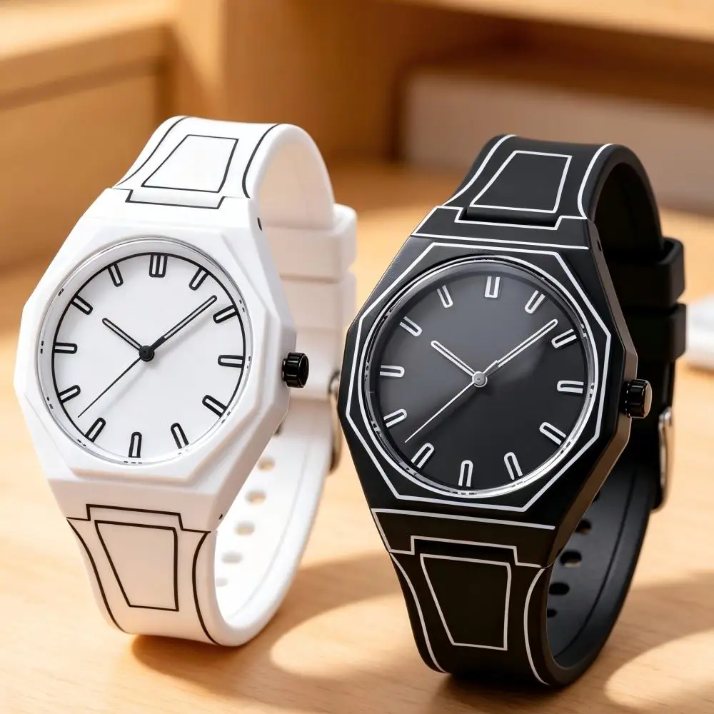 Comic-book Style Men Women Quartz Watches Soft-Silicone Strap Waterproof Quartz Wristwatch