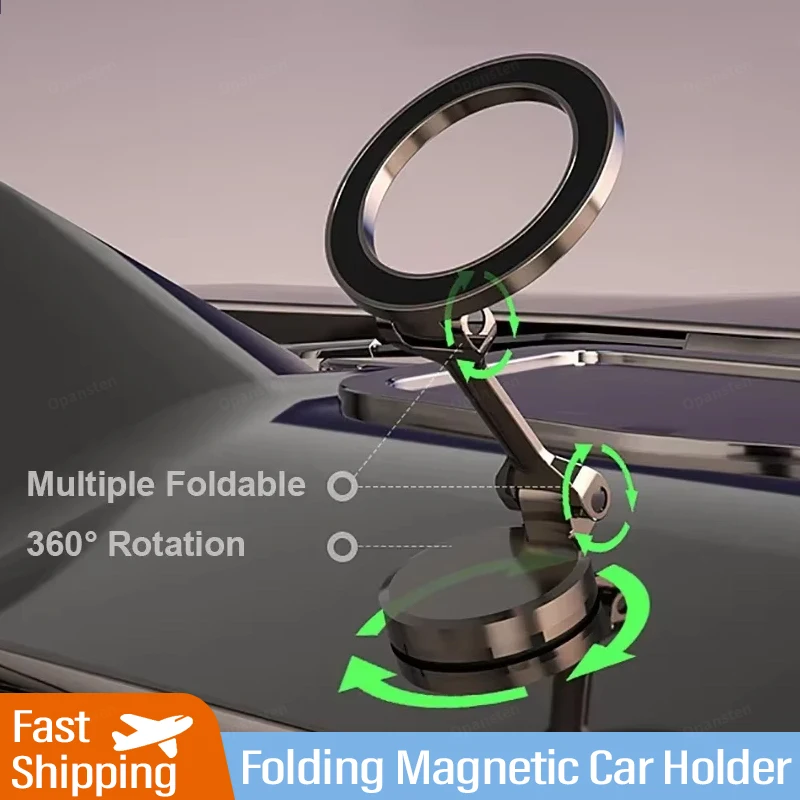 Opansten 접이식 마그네틱 자동차 컴팩트 휴대폰 거치대, MagSafe용 360 ° 조절 가능한 마그네틱 자동차 마운트, 아이폰 14 13 12 Pr용 