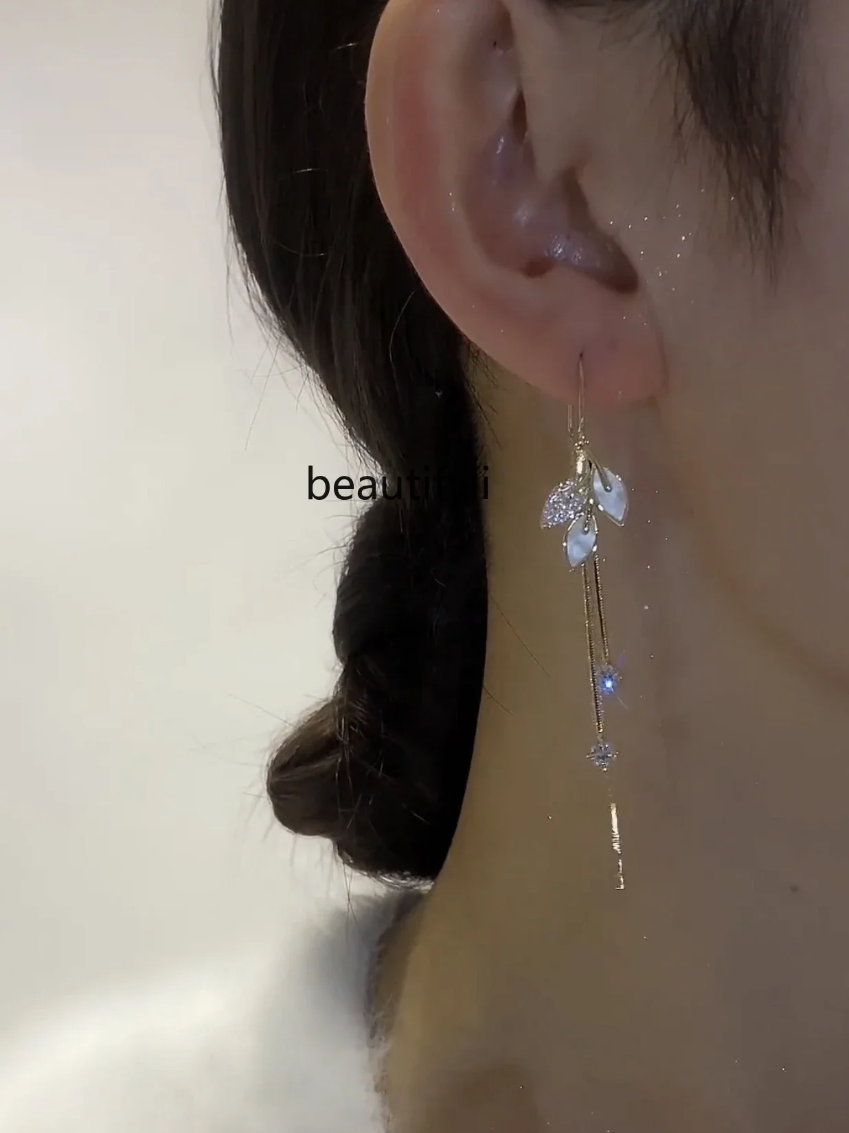 Light luxury high-end leaf tassel sterling silver earrings new long earrings women's fashion earrings