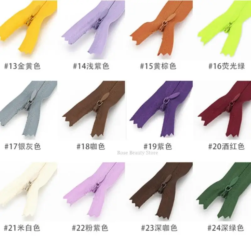 10Pcs Nylon Zippers 18/25/30/40/50/60Cm Meters Length 24 Colors with Various Zipper Sliders for Sewing and Clothing Accessories