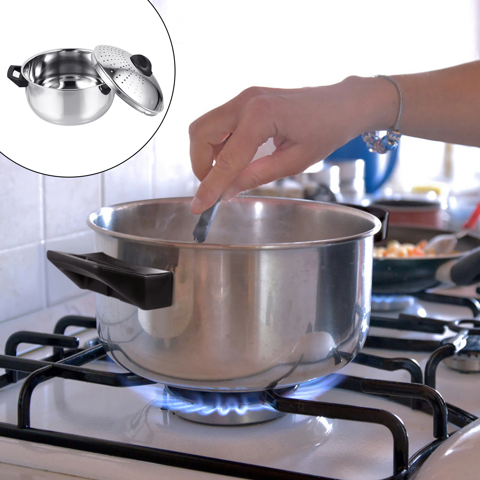 

Stainless Steel Noodle Bowl Lid Stockpot Cookware Fast Draining Lightweight Rustproof Easy Cleaning Buckle Design