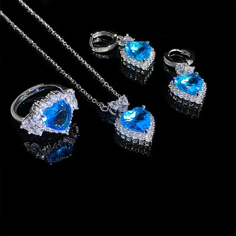 

MDL Moissanite Style Explosion Set Sparkling Luminous Aquamarine Peach Heart Gemstone Earrings Swiss Blue Zirconia