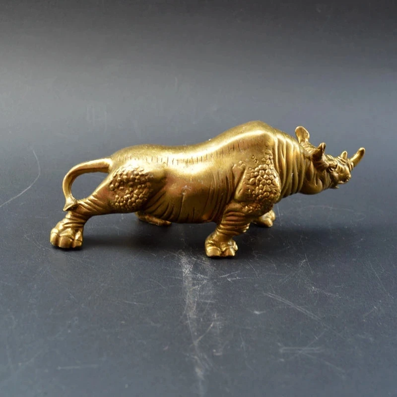 Collect Chinese Fengshui Brass Copper Pure Copper Mascot Bull Rhinoceros Rhino Animal Statue Decoration Collection Ornaments