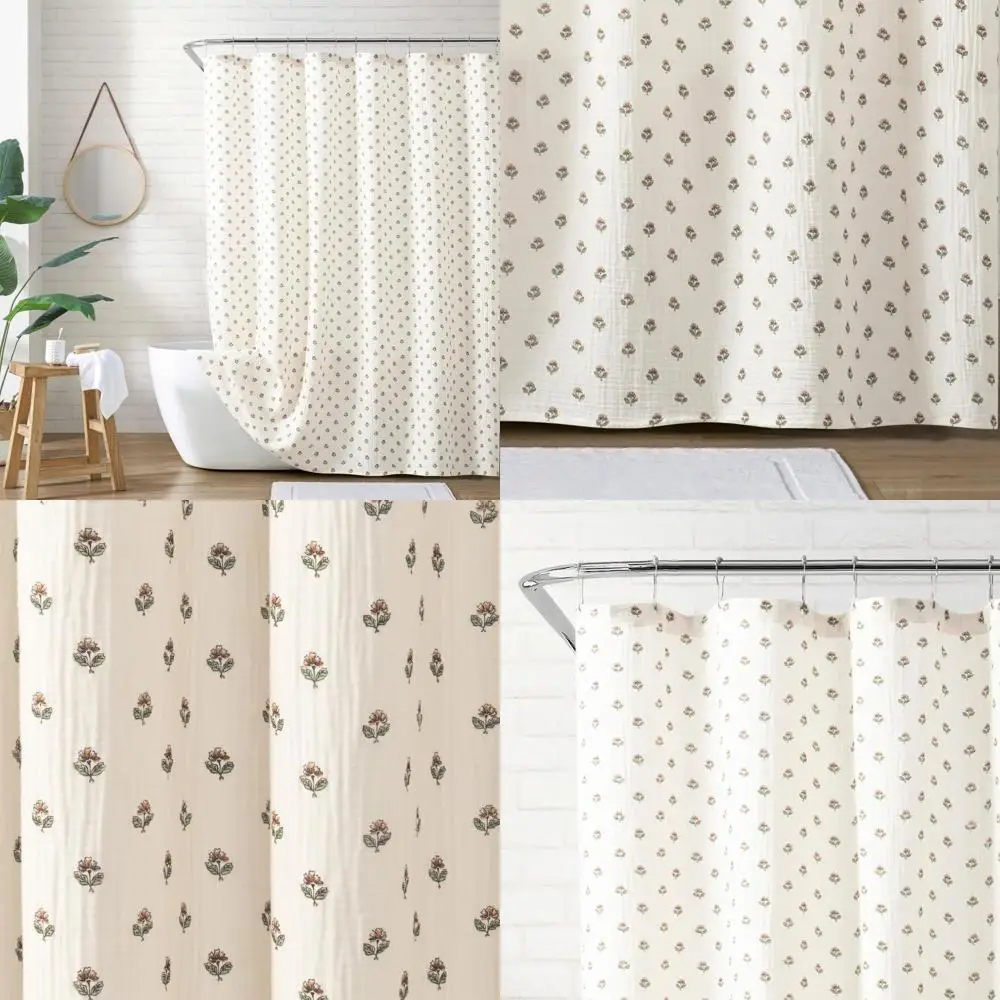 

72x72 Inch Multi-Block Print Cotton Shower Curtain for Bathroom