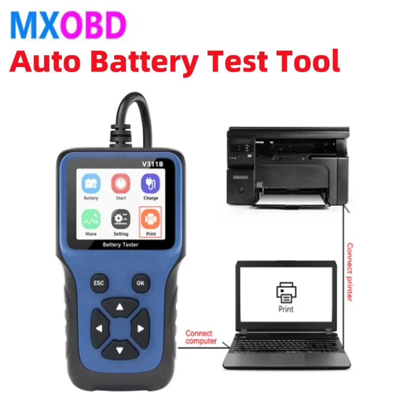 Motorcycle SUV Truck Car Battery Tester 6V 12V 24V 100-2000 CCA System Detect Auto Battery Analyzer Car Battery Tools