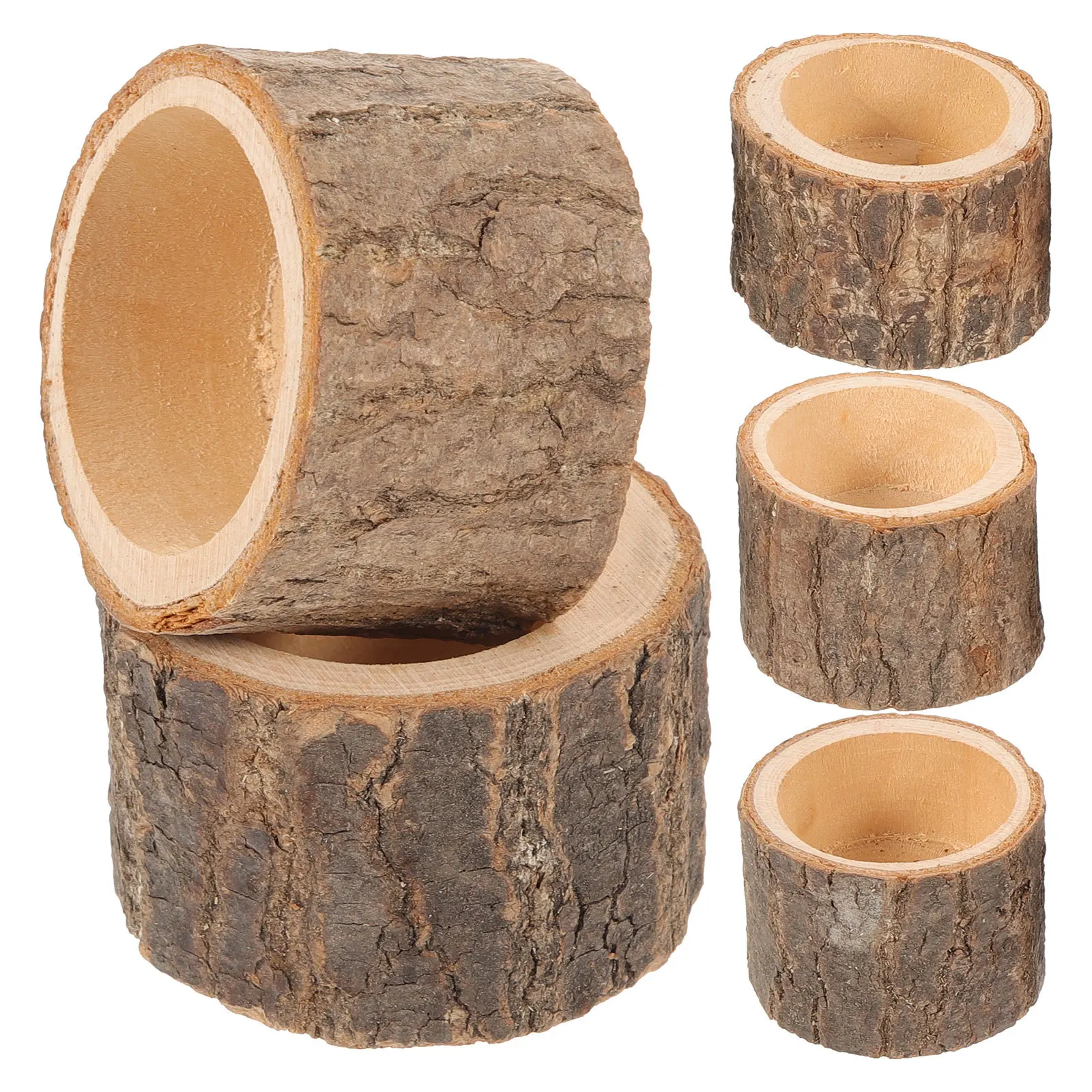 5Pcs Wooden Candleholder Creative Shape Design for Home Wedding Christmas Party Decorations (Coffee) Natural Candlestick