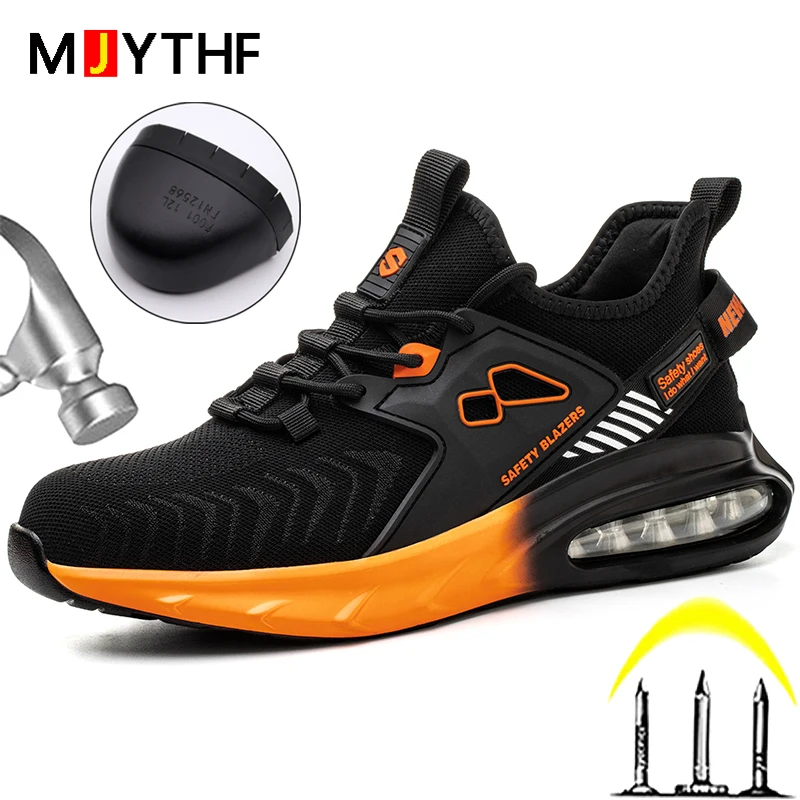 Neue orange Luftkissen Herren Arbeits schuhe Stahl zehe Sportschuhe unzerstörbare Sicherheits schuhe Herren Anti-Pannen-Industries chuhe