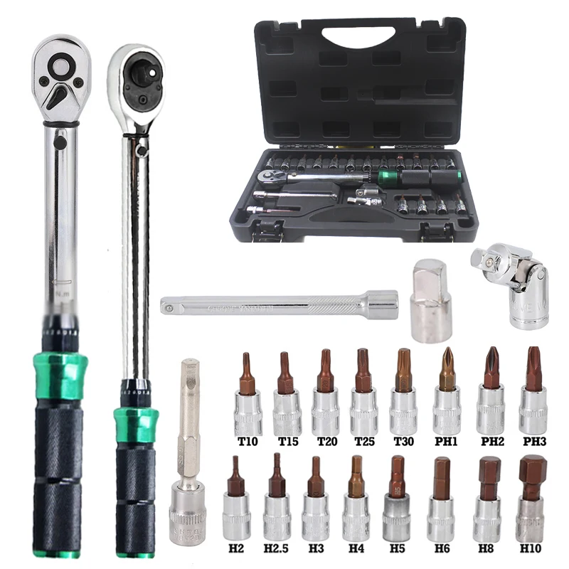 Torque Wrench Set 1/4'' Drive 2-24N.m Preset Spanner Key Adjustable Torque Wrench Bicycle Motorcycle Repairs Tools