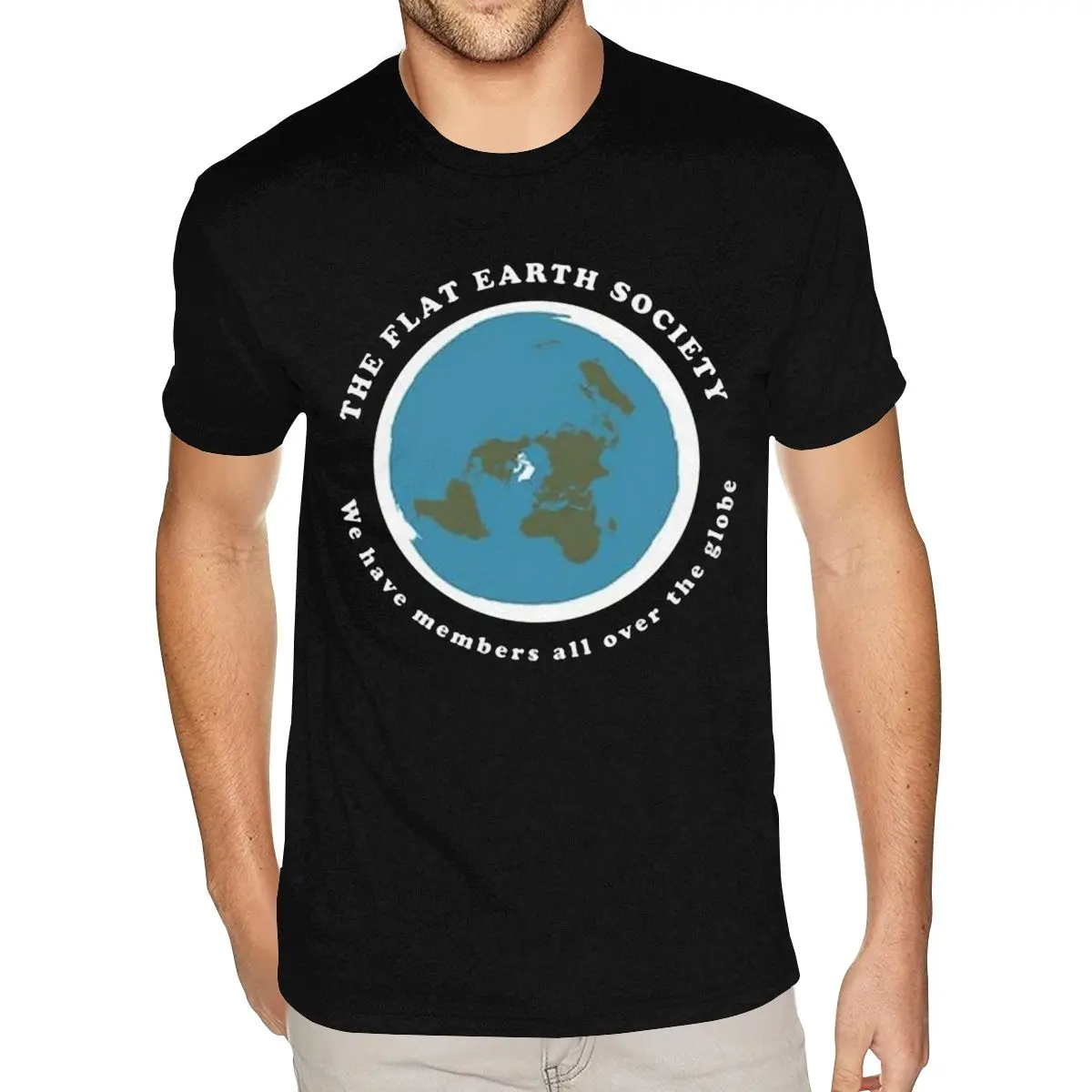

Cheap Custom Flat Earth Society Tshirt for Men Bespoke Short Sleeve Cotton Black O-neck Tee Shirt